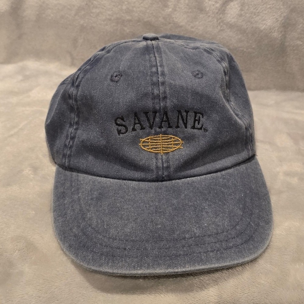 Savane Men Faded Navy Blue Embroidered Logo Dad Hat Adjustable Leather Strapback